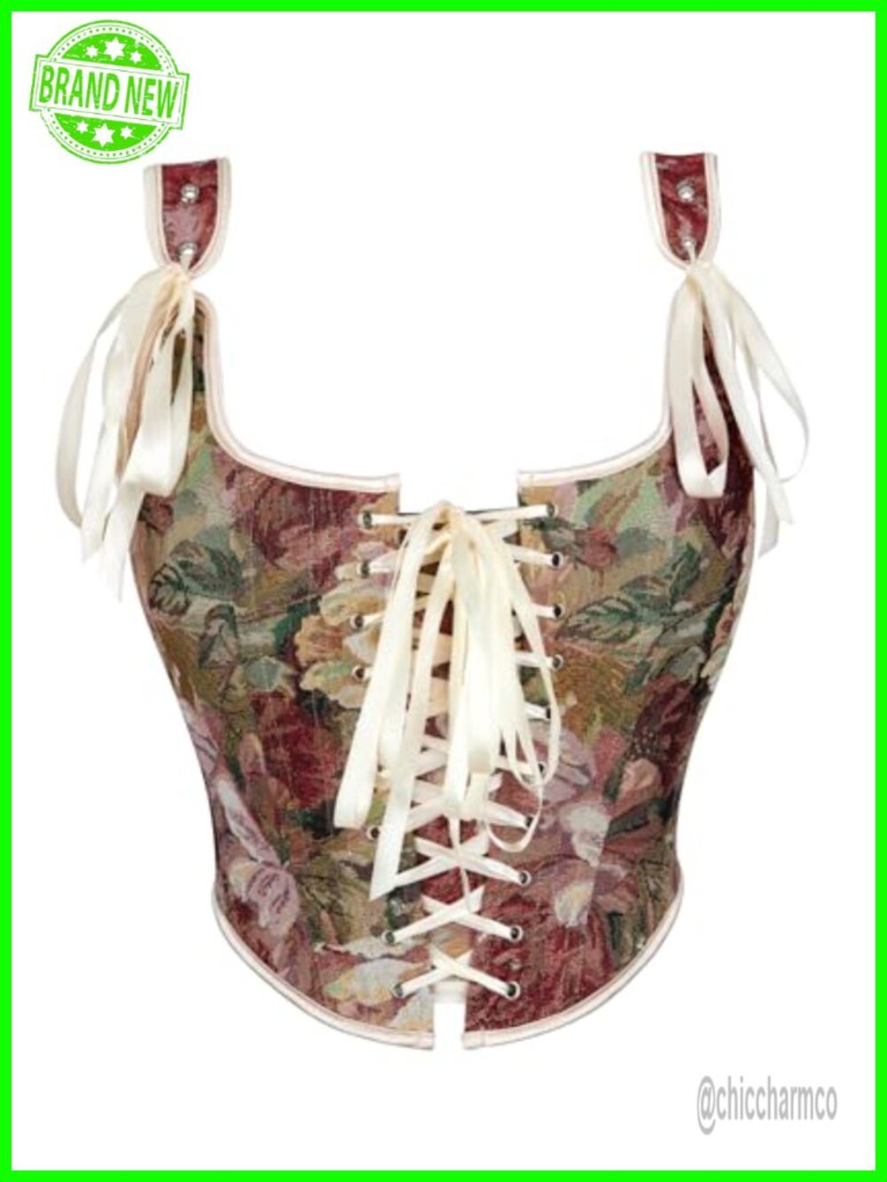 Floral Renaissance Corset Top Overbust Bustier Lace-Up Boned Women's